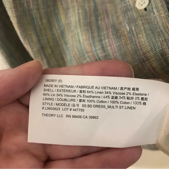 Theory Short Sleeve Button Down Striped Linen Dress Size 0 NWT - Picture 6 of 14